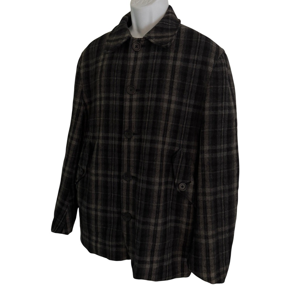 Banana Republic Men Coat M Mackinaw Style Lined Brown Black Plaid Wool Blend VTG